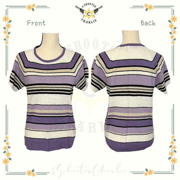 CAROLYN TAYLOR T-Shirt Knitted Top Purple Striped Stretch Women's Size Small - Picture 1 of 6